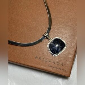 Vintage Silpada 925 Sterling Sodalite Pendant Flat & Formed Collar Necklace RARE